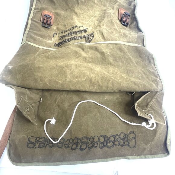Vtg Woods Canoe Bag Canvas w Leather Straps Canada Made Backpack Sack Duluth Bag - Picture 10 of 16